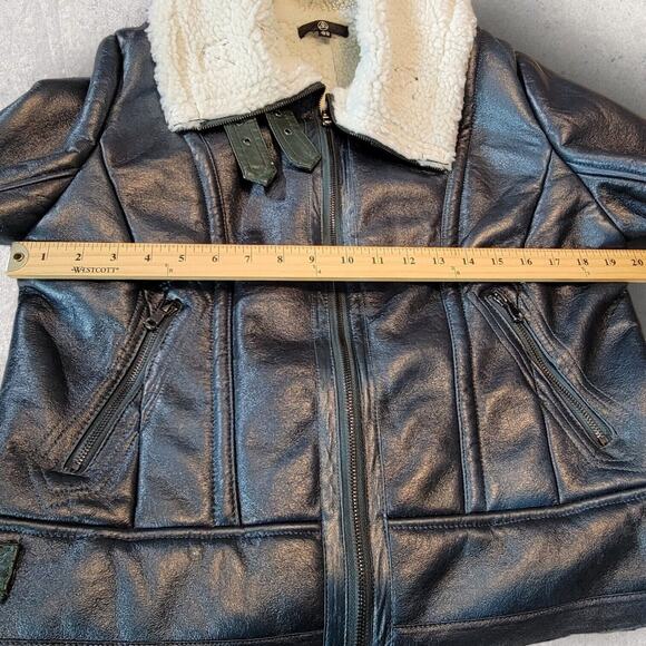 Missguided Womens Jacket Size 10 Green Faux Shearling Leather Aviator Pilot - Picture 11 of 15